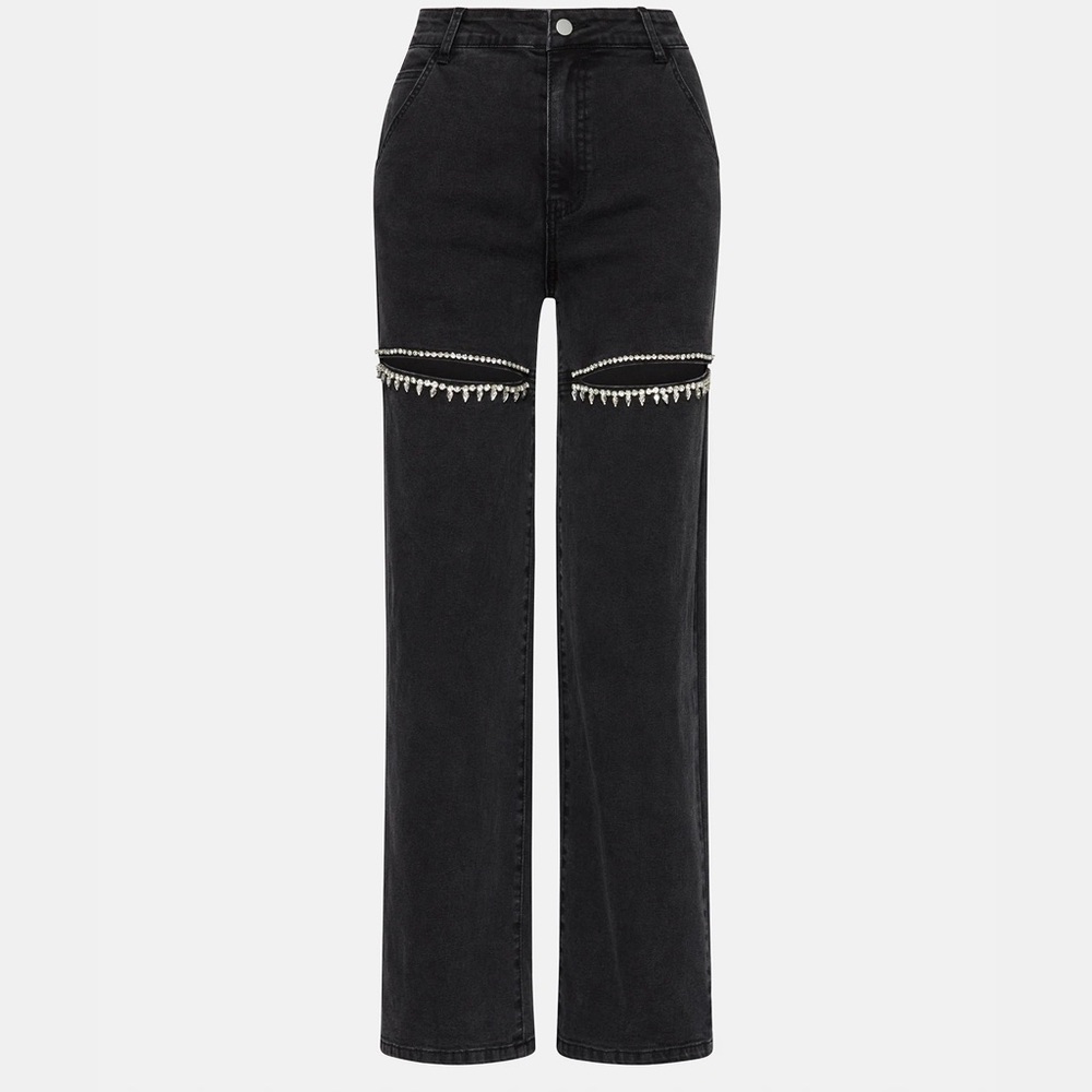 Steve Madden Black Denim Jeans with Rhinestone Knee Trim